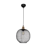 GloboStar® SOLUX 201-0019 Μοντέρνο Κρεμαστό Φωτιστικό Πλέγμα Μονόφωτο 1 x E27 IP20 Μαύρο & Χρυσό Μέταλλο - Μ25 x Π25 x Υ32cm