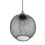 GloboStar® SOLUX 201-0019 Μοντέρνο Κρεμαστό Φωτιστικό Πλέγμα Μονόφωτο 1 x E27 IP20 Μαύρο & Χρυσό Μέταλλο - Μ25 x Π25 x Υ32cm