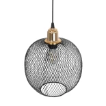 GloboStar® SOLUX 201-0019 Μοντέρνο Κρεμαστό Φωτιστικό Πλέγμα Μονόφωτο 1 x E27 IP20 Μαύρο & Χρυσό Μέταλλο - Μ25 x Π25 x Υ32cm