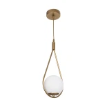 GloboStar® DROP 201-0034 Vintage Κρεμαστό Φωτιστικό Μπάλα Μονόφωτο 1 x E27 IP20 Χρυσό Μέταλλο με Λευκό Γυαλί - Μ20 x Π15 x Υ47cm