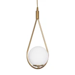 GloboStar® DROP 201-0034 Vintage Κρεμαστό Φωτιστικό Μπάλα Μονόφωτο 1 x E27 IP20 Χρυσό Μέταλλο με Λευκό Γυαλί - Μ20 x Π15 x Υ47cm