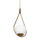 GloboStar® DROP 201-0034 Vintage Κρεμαστό Φωτιστικό Μπάλα Μονόφωτο 1 x E27 IP20 Χρυσό Μέταλλο με Λευκό Γυαλί - Μ20 x Π15 x Υ47cm