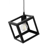 GloboStar® DISE 201-0049 Μοντέρνο Κρεμαστό Φωτιστικό Κύβος Μονόφωτο 1 x E27 IP20 Μαύρο Μέταλλο - Μ28 x Π28 x Υ31cm