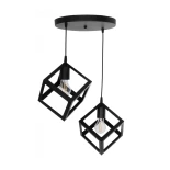 GloboStar® DISE 201-0050 Μοντέρνο Κρεμαστό Φωτιστικό Κύβος Δίφωτο 2 x E27 IP20 Μαύρο Μέταλλο - Μ50 x Π30 x Υ50cm