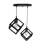 GloboStar® DISE 201-0050 Μοντέρνο Κρεμαστό Φωτιστικό Κύβος Δίφωτο 2 x E27 IP20 Μαύρο Μέταλλο - Μ50 x Π30 x Υ50cm