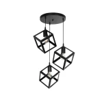 GloboStar® DISE 201-0051 Μοντέρνο Κρεμαστό Φωτιστικό Κύβος Τρίφωτο 3 x E27 IP20 Μαύρο Μέταλλο - Μ48 x Π48 x Υ65cm