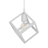 GloboStar® DISE 201-0052 Μοντέρνο Κρεμαστό Φωτιστικό Κύβος Μονόφωτο 1 x E27 IP20 Λευκό Μέταλλο - Μ28 x Π28 x Υ31cm