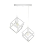 GloboStar® DISE 201-0053 Μοντέρνο Κρεμαστό Φωτιστικό Κύβος Δίφωτο 2 x E27 IP20 Λευκό Μέταλλο - Μ50 x Π30 x Υ50cm