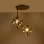GloboStar® DISE 201-0056 Μοντέρνο Κρεμαστό Φωτιστικό Κύβος Δίφωτο 2 x E27 IP20 Χρυσό Μέταλλο - Μ50 x Π30 x Υ50cm
