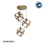 GloboStar® DISE 201-0057 Μοντέρνο Κρεμαστό Φωτιστικό Κύβος Τρίφωτο 3 x E27 IP20 Χρυσό Μέταλλο - Μ48 x Π48 x Υ65cm