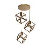GloboStar® DISE 201-0057 Μοντέρνο Κρεμαστό Φωτιστικό Κύβος Τρίφωτο 3 x E27 IP20 Χρυσό Μέταλλο - Μ48 x Π48 x Υ65cm