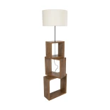 GloboStar® LUMO 201-0073 Μοντέρνο Επιδαπέδιο Φωτιστικό Μονόφωτο 1 x E27 IP20 Καφέ Ξύλο με Μπεζ Ύφασμα - Μ37 x Π36 x Υ136cm