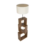 GloboStar® LUMO 201-0073 Μοντέρνο Επιδαπέδιο Φωτιστικό Μονόφωτο 1 x E27 IP20 Καφέ Ξύλο με Μπεζ Ύφασμα - Μ37 x Π36 x Υ136cm