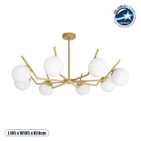 GloboStar® CANTILIER 201-0076 Vintage Φωτιστικό Οροφής Μπάλα Πολύφωτο 8 x E27 IP20 Χρυσό Μέταλλο με Λευκό Γυαλί - Μ105 x Π105 x Υ24cm
