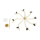 GloboStar® CANTILIER 201-0076 Vintage Φωτιστικό Οροφής Μπάλα Πολύφωτο 8 x E27 IP20 Χρυσό Μέταλλο με Λευκό Γυαλί - Μ105 x Π105 x Υ24cm