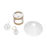 GloboStar® GLORA 201-0089 Vintage Κρεμαστό Φωτιστικό Καμπάνα Μονόφωτο 1 x E27 IP20 Λευκο Μέταλλο με Μπεζ Σχοινί - Μ30 x Π30 x Υ29cm