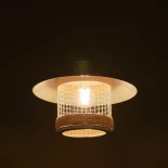 GloboStar® GLORA 201-0089 Vintage Κρεμαστό Φωτιστικό Καμπάνα Μονόφωτο 1 x E27 IP20 Λευκο Μέταλλο με Μπεζ Σχοινί - Μ30 x Π30 x Υ29cm