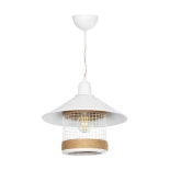GloboStar® GLORA 201-0089 Vintage Κρεμαστό Φωτιστικό Καμπάνα Μονόφωτο 1 x E27 IP20 Λευκο Μέταλλο με Μπεζ Σχοινί - Μ30 x Π30 x Υ29cm