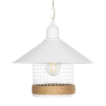 GloboStar® GLORA 201-0089 Vintage Κρεμαστό Φωτιστικό Καμπάνα Μονόφωτο 1 x E27 IP20 Λευκο Μέταλλο με Μπεζ Σχοινί - Μ30 x Π30 x Υ29cm