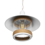 GloboStar® GLORA 201-0089 Vintage Κρεμαστό Φωτιστικό Καμπάνα Μονόφωτο 1 x E27 IP20 Λευκο Μέταλλο με Μπεζ Σχοινί - Μ30 x Π30 x Υ29cm