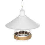 GloboStar® GLORA 201-0089 Vintage Κρεμαστό Φωτιστικό Καμπάνα Μονόφωτο 1 x E27 IP20 Λευκο Μέταλλο με Μπεζ Σχοινί - Μ30 x Π30 x Υ29cm