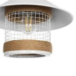 GloboStar® GLORA 201-0089 Vintage Κρεμαστό Φωτιστικό Καμπάνα Μονόφωτο 1 x E27 IP20 Λευκο Μέταλλο με Μπεζ Σχοινί - Μ30 x Π30 x Υ29cm