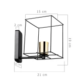 GloboStar® CYRA 203-0012 Μοντέρνο Επιτοίχιο Φωτιστικό Απλίκα Μονόφωτο 1 x E27 IP20 Μαύρο & Χρυσό Μέταλλο - Μ21 x Π21 x Υ19cm