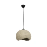 GloboStar® STONE 204-0123 Μοντέρνο Κρεμαστό Φωτιστικό Καμπάνα Μονόφωτο 1 x E27 IP20 Μπεζ Πολυστερίνη με Μπεζ Ρητίνη - Μ35 x Π31 x Υ26cm