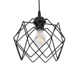 GloboStar® SOLON 201-0059 Μοντέρνο Κρεμαστό Φωτιστικό Πλέγμα Μονόφωτο 1 x E27 IP20 Μαύρο Μέταλλο - Μ24 x Π24 x Υ23cm