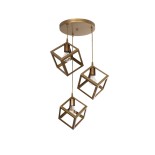 GloboStar® DISE 201-0057 Μοντέρνο Κρεμαστό Φωτιστικό Κύβος Τρίφωτο 3 x E27 IP20 Χρυσό Μέταλλο - Μ48 x Π48 x Υ65cm