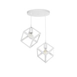 GloboStar® DISE 201-0053 Μοντέρνο Κρεμαστό Φωτιστικό Κύβος Δίφωτο 2 x E27 IP20 Λευκό Μέταλλο - Μ50 x Π30 x Υ50cm