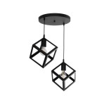 GloboStar® DISE 201-0050 Μοντέρνο Κρεμαστό Φωτιστικό Κύβος Δίφωτο 2 x E27 IP20 Μαύρο Μέταλλο - Μ50 x Π30 x Υ50cm