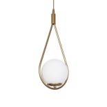 GloboStar® DROP 201-0034 Vintage Κρεμαστό Φωτιστικό Μπάλα Μονόφωτο 1 x E27 IP20 Χρυσό Μέταλλο με Λευκό Γυαλί - Μ20 x Π15 x Υ47cm