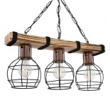 GloboStar® STARLO 201-0006 Vintage Κρεμαστό Φωτιστικό Ράγα Τρίφωτο 3 x E27 IP20 Μπεζ Ξύλο με Μαύρο Μέταλλο - Μ50 x Π16 x Υ23cm