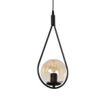 GloboStar® DROP 201-0016 Vintage Κρεμαστό Φωτιστικό Μπάλα Μονόφωτο 1 x E27 IP20 Μαύρο Μέταλλο Με Μελί Γυαλί - Μ20 x Π15 x Υ47cm