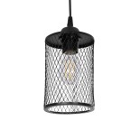 GloboStar® NOVAON 201-0058 Μοντέρνο Κρεμαστό Φωτιστικό Πλέγμα Μονόφωτο 1 x E27 IP20 Μαύρο Μέταλλο - Μ12 x Π12 x Υ23cm