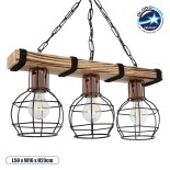 GloboStar® STARLO 201-0006 Vintage Κρεμαστό Φωτιστικό Ράγα Τρίφωτο 3 x E27 IP20 Μπεζ Ξύλο με Μαύρο Μέταλλο - Μ50 x Π16 x Υ23cm