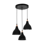 GloboStar® RADE 203-0127 Vintage Κρεμαστό Φωτιστικό Καμπάνα Τρίφωτο 3 x E27 IP20 Μαύρο Πλαστικό - Μ40 x Π40 x Υ40cm