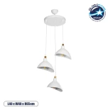 GloboStar® RIVE 203-0142 Μοντέρνο Κρεμαστό Φωτιστικό Καμπάνα Τρίφωτο 3 x E27 IP20 Λευκό & Χρυσό Πλαστικό - Μ40 x Π40 x Υ65cm