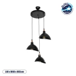 GloboStar® RIVE 203-0144 Μοντέρνο Κρεμαστό Φωτιστικό Καμπάνα Τρίφωτο 3 x E27 IP20 Μαύρο με Χρυσό Πλαστικό - Μ40 x Π40 x Υ65cm