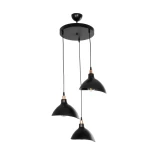 GloboStar® RIVE 203-0144 Μοντέρνο Κρεμαστό Φωτιστικό Καμπάνα Τρίφωτο 3 x E27 IP20 Μαύρο με Χρυσό Πλαστικό - Μ40 x Π40 x Υ65cm