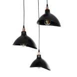 GloboStar® RIVE 203-0144 Μοντέρνο Κρεμαστό Φωτιστικό Καμπάνα Τρίφωτο 3 x E27 IP20 Μαύρο με Χρυσό Πλαστικό - Μ40 x Π40 x Υ65cm