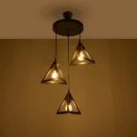 GloboStar® TRIANGLE 203-0162 Μοντέρνο Κρεμαστό Φωτιστικό Καμπάνα Τρίφωτο 3 x E27 IP20 Μαύρο με Χρυσό Πλαστικό - Μ67 x Π67 x Υ50cm
