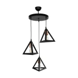 GloboStar® TRIANGLE 203-0162 Μοντέρνο Κρεμαστό Φωτιστικό Καμπάνα Τρίφωτο 3 x E27 IP20 Μαύρο με Χρυσό Πλαστικό - Μ67 x Π67 x Υ50cm