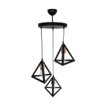 GloboStar® TRIANGLE 203-0162 Μοντέρνο Κρεμαστό Φωτιστικό Καμπάνα Τρίφωτο 3 x E27 IP20 Μαύρο με Χρυσό Πλαστικό - Μ67 x Π67 x Υ50cm