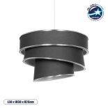 GloboStar® SIERA 203-0167 Μοντέρνο Κρεμαστό Φωτιστικό Καπέλο Μονόφωτο 1 x E27 IP20 Γκρι Ύφασμα με Ασημί Λεπτομέρεια - Μ38 x Π38 x Υ26cm
