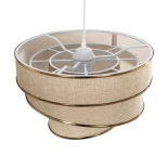 GloboStar® SIERA 203-0168 Μοντέρνο Κρεμαστό Φωτιστικό Καπέλο Μονόφωτο 1 x E27 IP20 Μπεζ Άμμου Ύφασμα με Χρυσή Λεπτομέρεια - Μ38 x Π38 x Υ26cm