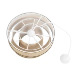 GloboStar® SIERA 203-0168 Μοντέρνο Κρεμαστό Φωτιστικό Καπέλο Μονόφωτο 1 x E27 IP20 Μπεζ Άμμου Ύφασμα με Χρυσή Λεπτομέρεια - Μ38 x Π38 x Υ26cm