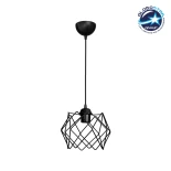 GloboStar® VORTEX 203-0277 Mοντέρνο Κρεμαστό Φωτιστικό Πλέγμα Μονόφωτο 1 x E27 IP20 Μαύρο Μέταλλο - Μ23.5 x Π23.5 x Υ20cm