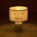 GloboStar® OWL 204-0024 Παιδικό Eπιτραπέζιο Φωτιστικό Πορτατίφ Μονόφωτο 1 x E27 IP20 Πολύχρωμο Ύφασμα με Λευκό Πλαστικό - Μ24 x Π24 x Υ32cm